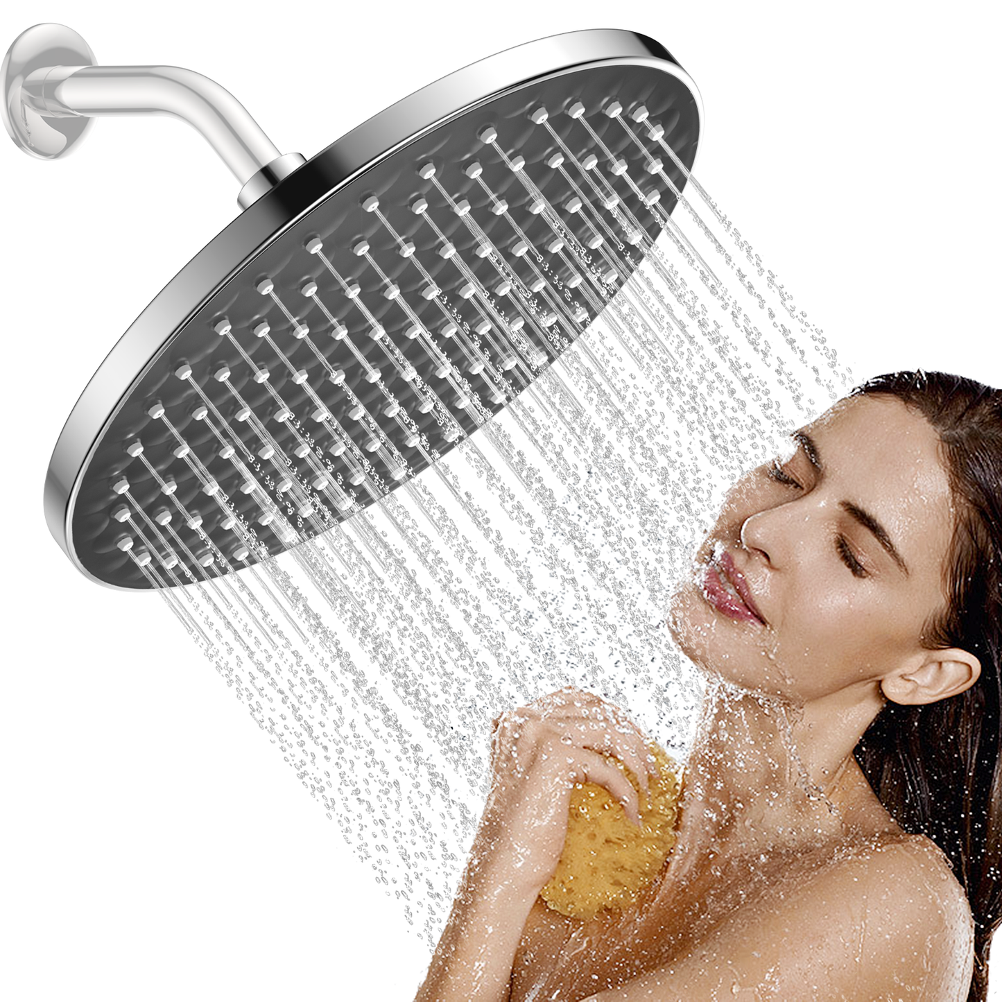 MakeFit High Pressure Rain Shower Head - Powerful Massage Shower Head - 8 Inch Round Massaging Rainfall Showerhead, Adjustable Replacement for Your Bathroom Fixed Shower Heads