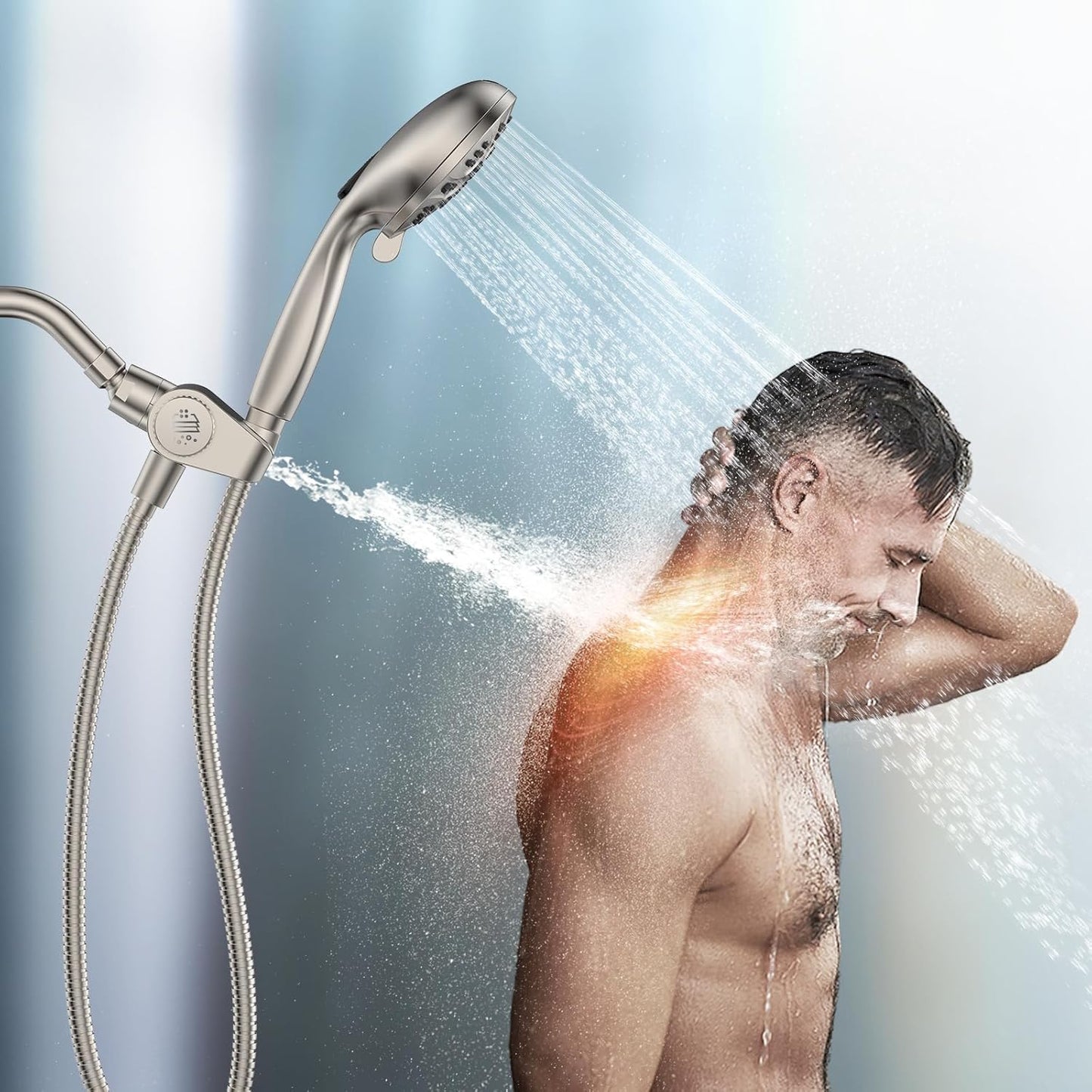 Filtered Shower Head with Handheld Combo Brushed Nickel - Dual 2-in-1 Spa System with Massage Shower Head and 10 Modes Hand Held Shower Head, High Pressure, Buit in Power Wash Mode