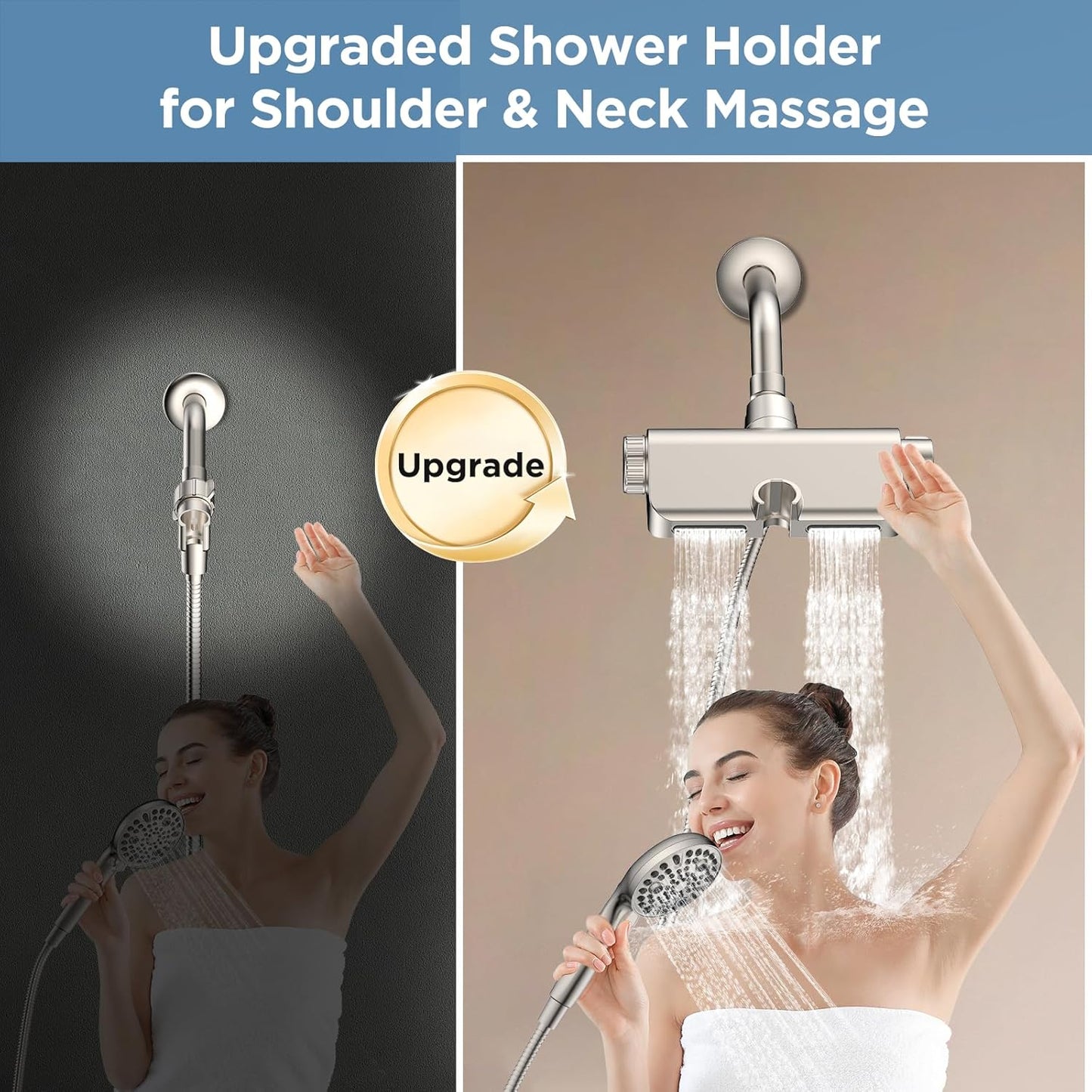 Filtered Shower Head with Handheld Combo Brushed Nickel - Dual 2-in-1 Spa System with Massage Shower Head and 10 Modes Hand Held Shower Head, High Pressure, Buit in Power Wash Mode