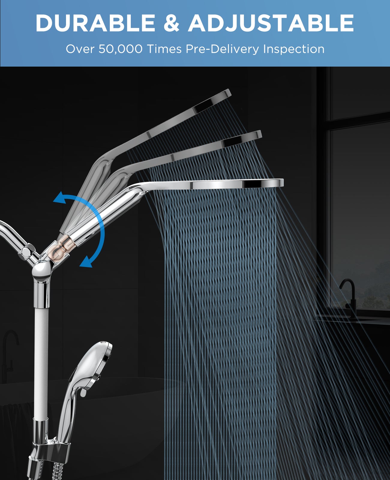 MakeFit 21-mode Dual Handheld Shower Head Combo, 2-in-1 Rain Shower Heads System 8 Inch Rainfall Shower Head and 10 Modes High Pressure Hand Held Showerhead with Built-in Power Wash