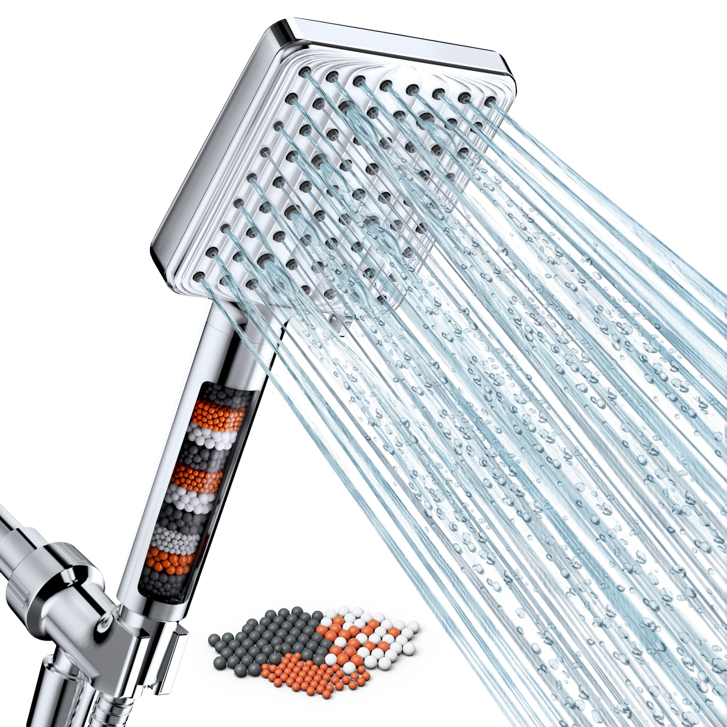 MakeFit Filtered Shower Head - 6 Modes High Pressure Handheld Shower Head with Filter Mineral Beads, Detachable Handheld Showerhead Set with Stainless Steel Hose and Shower Arm Bracket