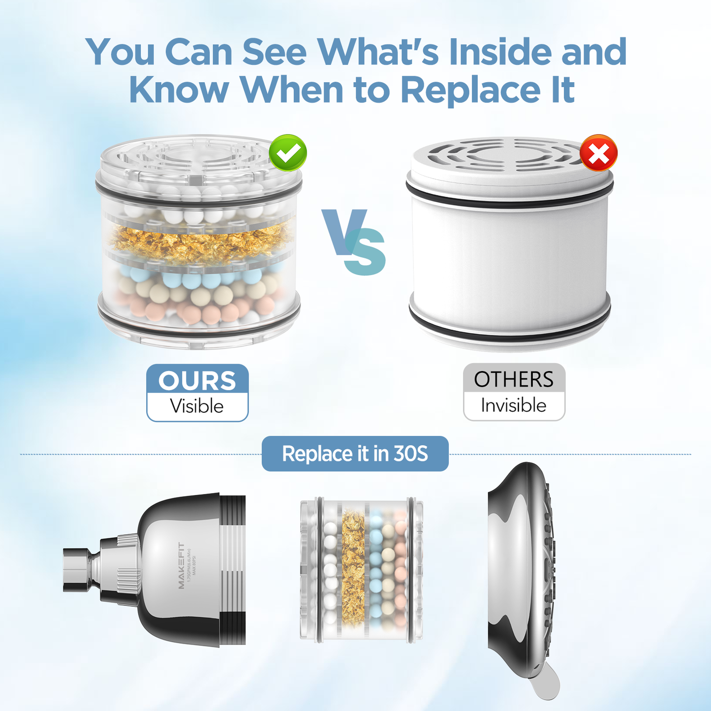 MakeFit Shower Head Filter Replacement Cartridge for MakeFit Filtered Shower Head - H5H117