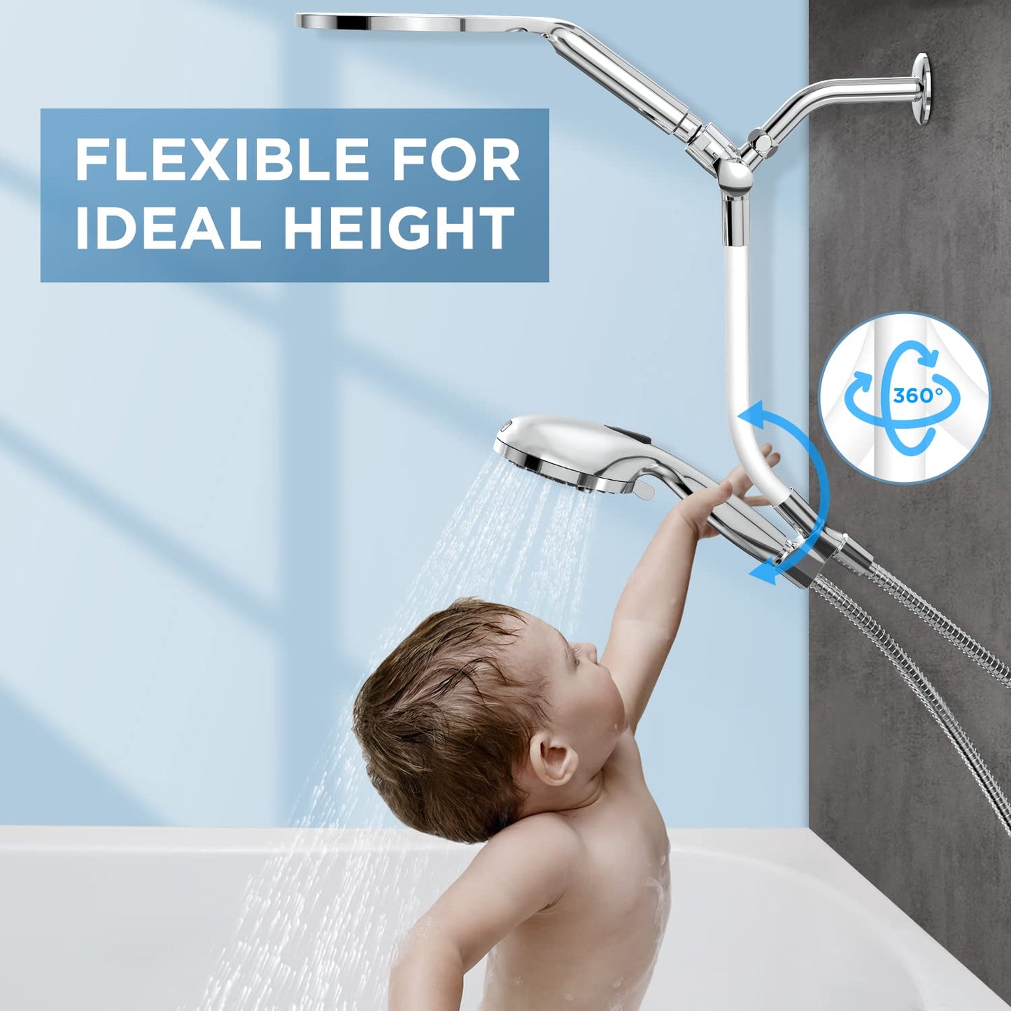 MakeFit 21-mode Dual Handheld Shower Head Combo, 2-in-1 Rain Shower Heads System 8 Inch Rainfall Shower Head and 10 Modes High Pressure Hand Held Showerhead with Built-in Power Wash