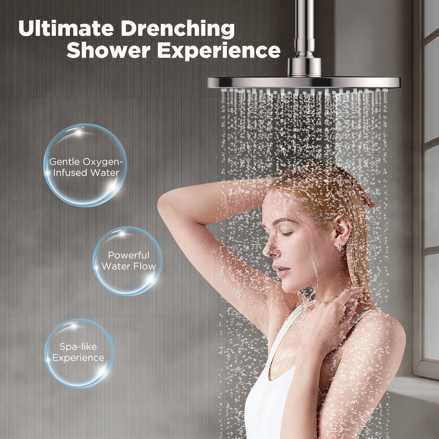 MakeFit High Pressure Rain Shower Head - Powerful Massage Shower Head - 8 Inch Round Massaging Rainfall Showerhead, Adjustable Replacement for Your Bathroom Fixed Shower Heads