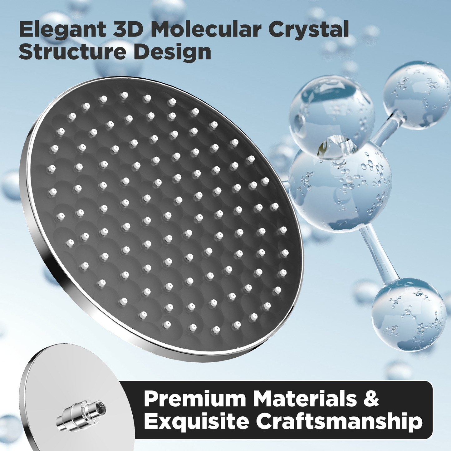 MakeFit High Pressure Rain Shower Head - Powerful Massage Shower Head - 8 Inch Round Massaging Rainfall Showerhead, Adjustable Replacement for Your Bathroom Fixed Shower Heads