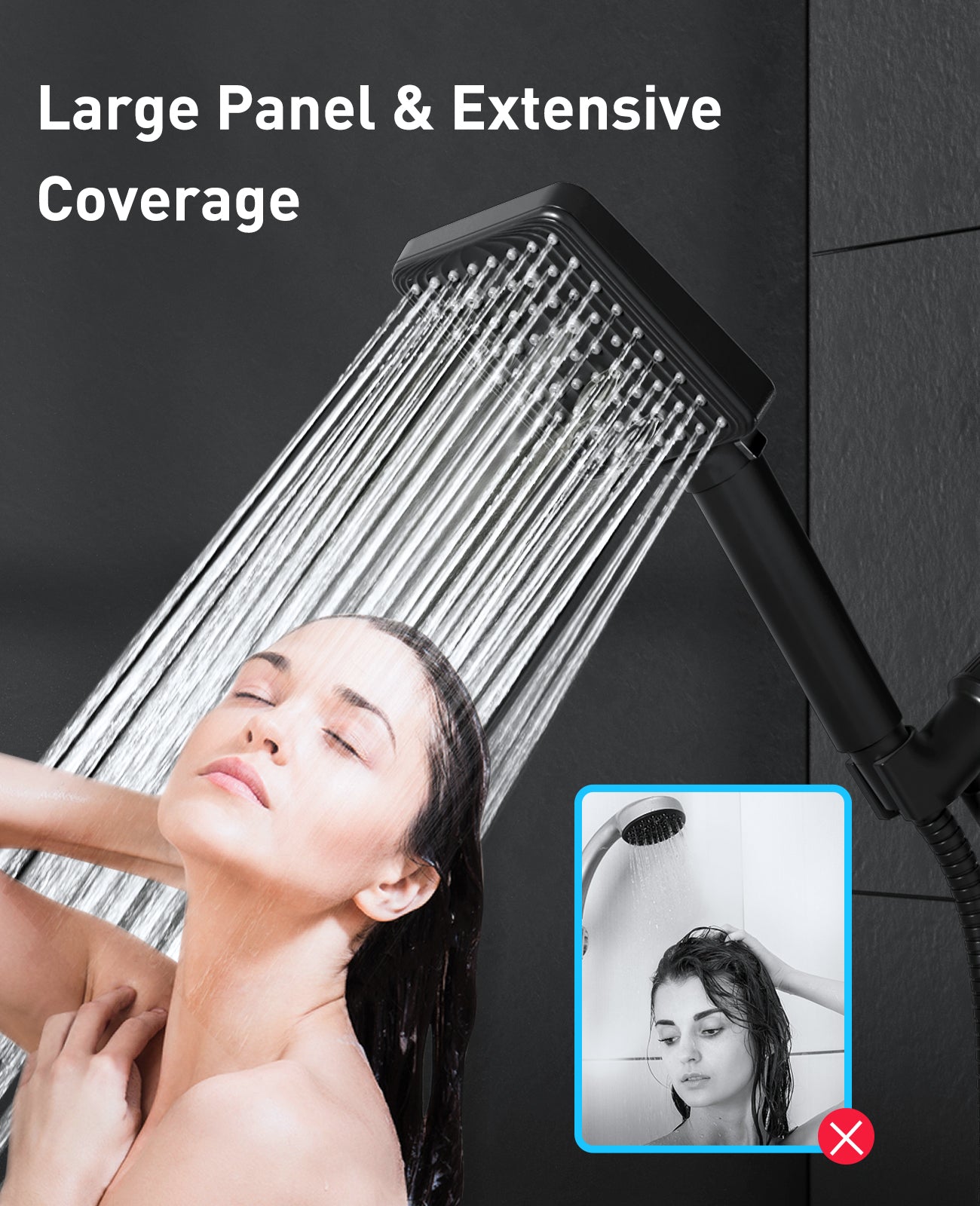 MakeFit Filtered Shower Head - 6 Modes High Pressure Handheld Shower Head with Filter Mineral Beads, Detachable Handheld Showerhead Set with Stainless Steel Hose and Shower Arm Bracket
