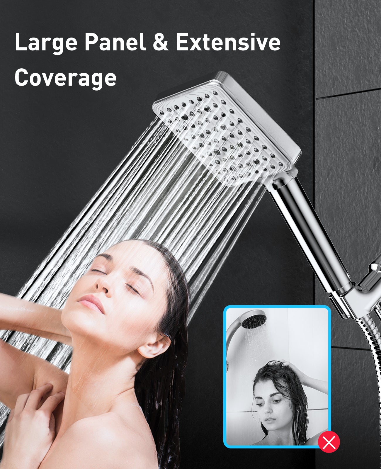 MakeFit Filtered Shower Head - 6 Modes High Pressure Handheld Shower Head with Filter Mineral Beads, Detachable Handheld Showerhead Set with Stainless Steel Hose and Shower Arm Bracket