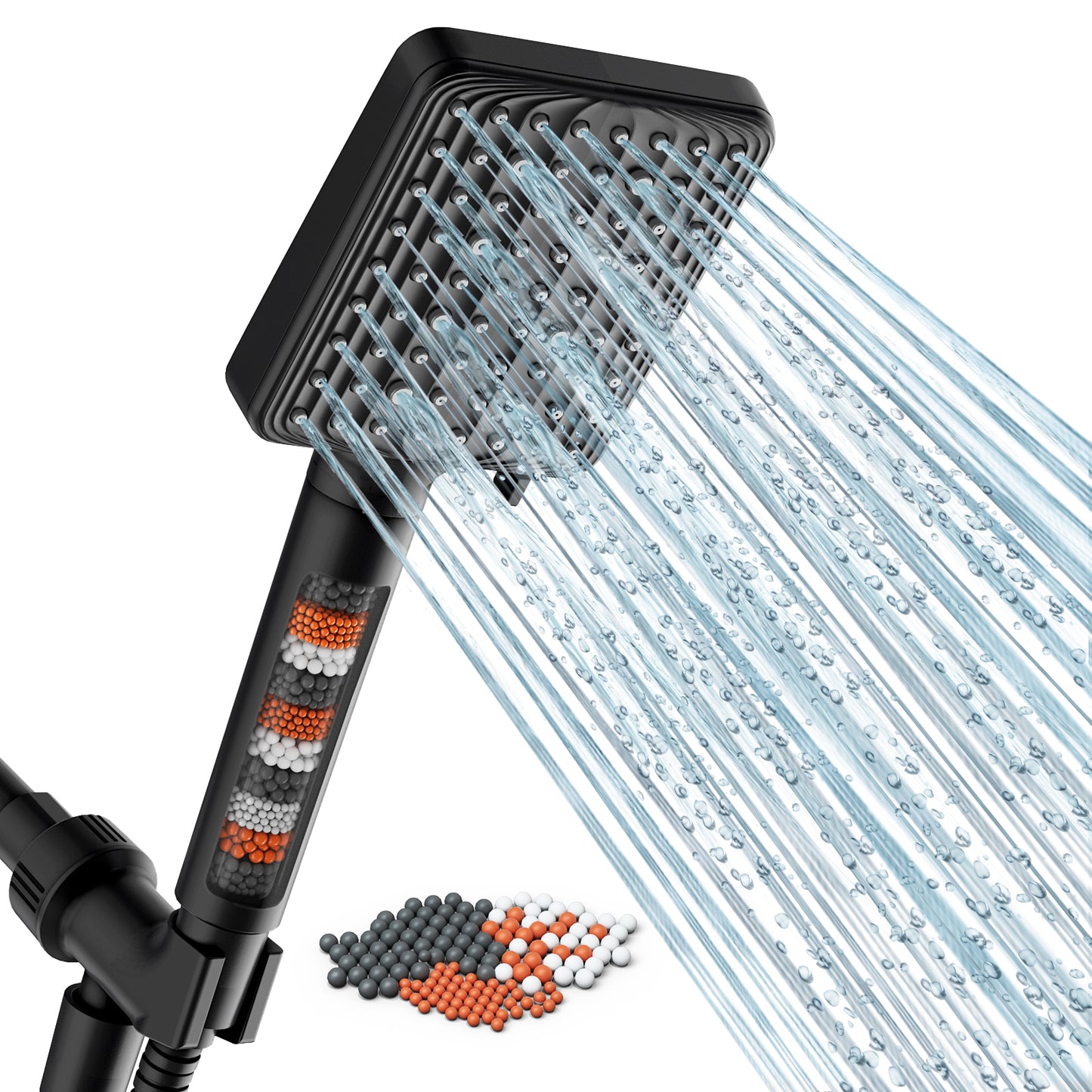 MakeFit Filtered Shower Head - 6 Modes High Pressure Handheld Shower Head with Filter Mineral Beads, Detachable Handheld Showerhead Set with Stainless Steel Hose and Shower Arm Bracket