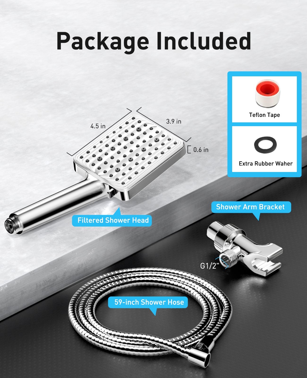 MakeFit Filtered Shower Head - 6 Modes High Pressure Handheld Shower Head with Filter Mineral Beads, Detachable Handheld Showerhead Set with Stainless Steel Hose and Shower Arm Bracket