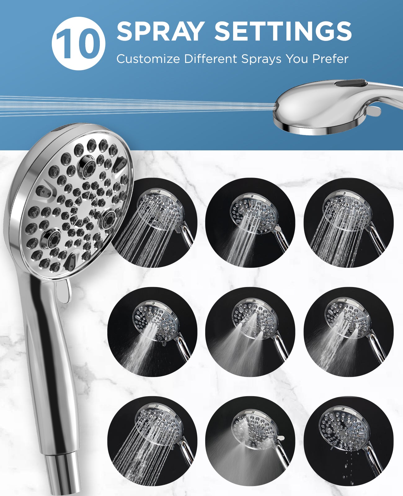 MakeFit 21-mode Dual Handheld Shower Head Combo, 2-in-1 Rain Shower Heads System 8 Inch Rainfall Shower Head and 10 Modes High Pressure Hand Held Showerhead with Built-in Power Wash