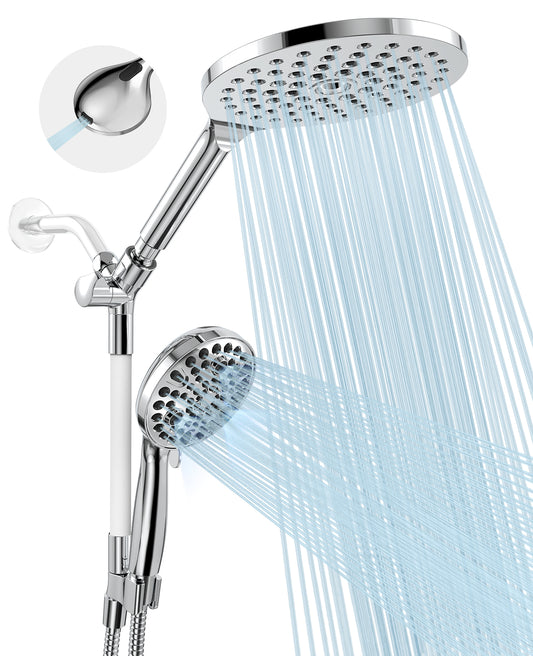 MakeFit Rain Shower Heads System, 3-Spray Dual Shower Head with Solid Brass Adjustable Bar, Rainfall Showerhead with 10 Settings High Pressure Handheld Spray, Buit-in Power Wash Mode