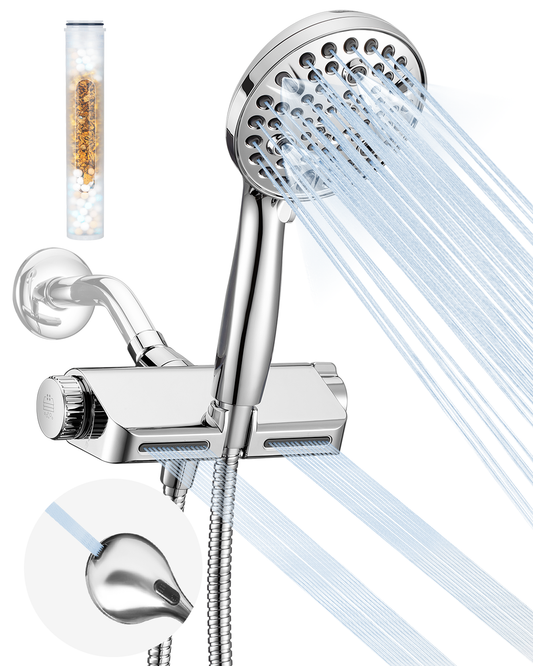 MakeFit Filtered Shower Head with Handheld Combo - Dual 2-in-1 Spa System with Massage Shower Head and 10 Modes Hand Held Shower Head High Pressure Buit in Power Wash Mode